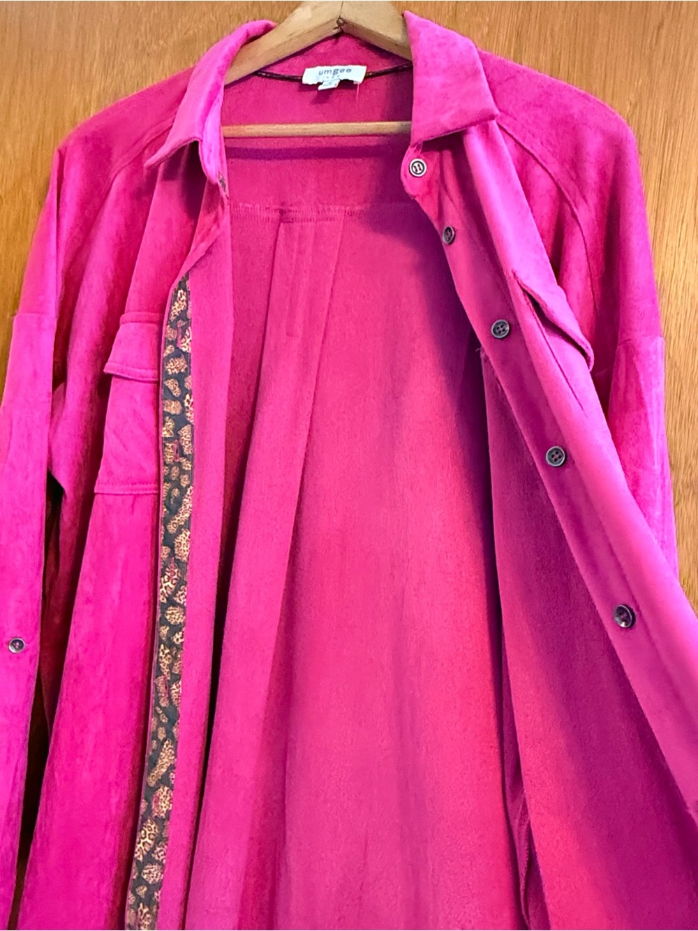 UMGEE Suede Button-Front Coat in Bright Fuchsia